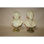 A PAIR OF RESIN BUSTS OF BEETHOVEN AND CHOPIN SIGNED A. GIANNELLI, HEIGHT 25 CM