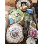 A TRAY OF ASSORTED CERAMICS TO INCLUDE WADE SAIL SHIPS, AYNSLEY ETC.