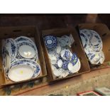 THREE TRAYS OF BLUE AND WHITE CHINA TO INCLUDE ROYAL DOULTON EXAMPLES