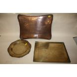 THREE ORIENTAL COPPER AND BRASS TRAYS