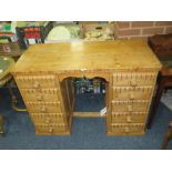 AN UNUSUAL PINE TWIN PEDESTAL DESK H-81 W-118 CM