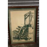 A LARGE FRAMED AND GLAZED HUMOROUS RAILWAY INTEREST PRINT OVERALL SIZE INCLUDING FRAME -100.5CM X
