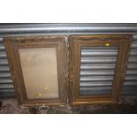 A PAIR OF ANTIQUE GILT PICTURE FRAMES S/D ONE WITH GLASS - REBATE SIZE 51CM X 30.5CM