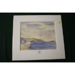 AN UNFRAMED MOUNTED WATERCOLOUR, OF PORTH DINLLAEN, SIGNED J. BENNETT, 28.5 X 23.5 CM