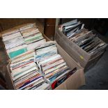 THREE BOXES OF ASSORTED 7" SINGLES TO INCLUDE IRON MAIDEN, ELVIS PRESLEY, DIRE STRAIGHTS ETC.