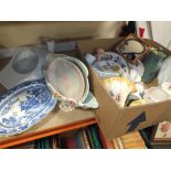 A BOX OF ASSORTED CERAMICS TO INCLUDE CROWN DEVON, BESWICK VASE ETC.