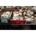 THREE TRAYS OF ROYAL ALBERT OLD COUNTRY ROSES CHINA TO INCLUDE A TABLE LAMP, CAKE STAND, CUPS AND