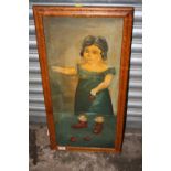 A MAPLE FRAMED OIL ON CANVAS DEPICTING A YOUNG GIRL HOLDING CHERRIES SIGNED HELENA THOMAS VERSO -