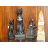 FOUR EGYPTIAN STYLE ORNAMENT TO INCLUDE AN ONYX OBELISK