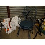 TWO GREEN METAL GARDEN CHAIRS TOGETHER WITH TWO UNASSEMBLED WHITE METAL GARDEN CHAIRS PLUS A