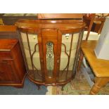 A VINTAGE WALNUT DEMI-LUNE CHINA DISPLAY CABINET W-98 CM