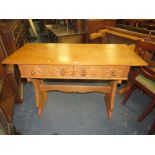 A LIGHT OAK TWO DRAWER HALL TABLE W-114 CM