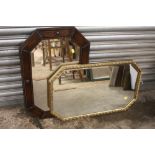 TWO OCTAGONAL BEVEL EDGED WALL MIRRORS TO INCLUDE A BEADED OAK FRAMED EXAMPLE SIZES INCLUDING FRAMES