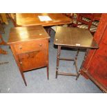 A VINTAGE OAK OCCASIONAL TABLE AND A POT CUPBOARD (2)