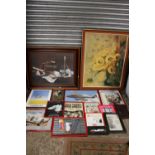 A LARGE QUANTITY OF ASSORTED PRINTS ETC. TO INCLUDE A CARVED WOODEN PANEL, TEDDY BEAR MIRROR,