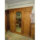 A LARGE VICTORIAN AESTHETIC INLAID TRIPLE WARDROBE H-229 W-215 CM