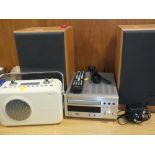 A DENON RCD-M37 DAB STEREO WITH SPEAKERS TOGETHER WITH A DUALIT PORTABLE RADIO