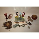 A BOX OF COLLECTABLES TO INCLUDE A JEWELLERY BOX, DISNEY FIGURES, GLASS PAPERWEIGHT ETC