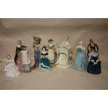 A COLLECTION OF ASSORTED CERAMIC LADY FIGURES TO INCLUDE COALPORT AND OTHER EXAMPLES A/F