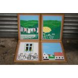 A SET OF FOUR PINE FRAMED AND GLAZED 1980S ERA DESIGN GRONNE STUDIE APS COPENHAGEN PRINTS SIZE