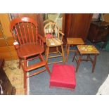TWO CHILDS HOOPBACK HIGH CHAIRS, A PAIR OF STOOLS AND ANOTHER STOOL (5)