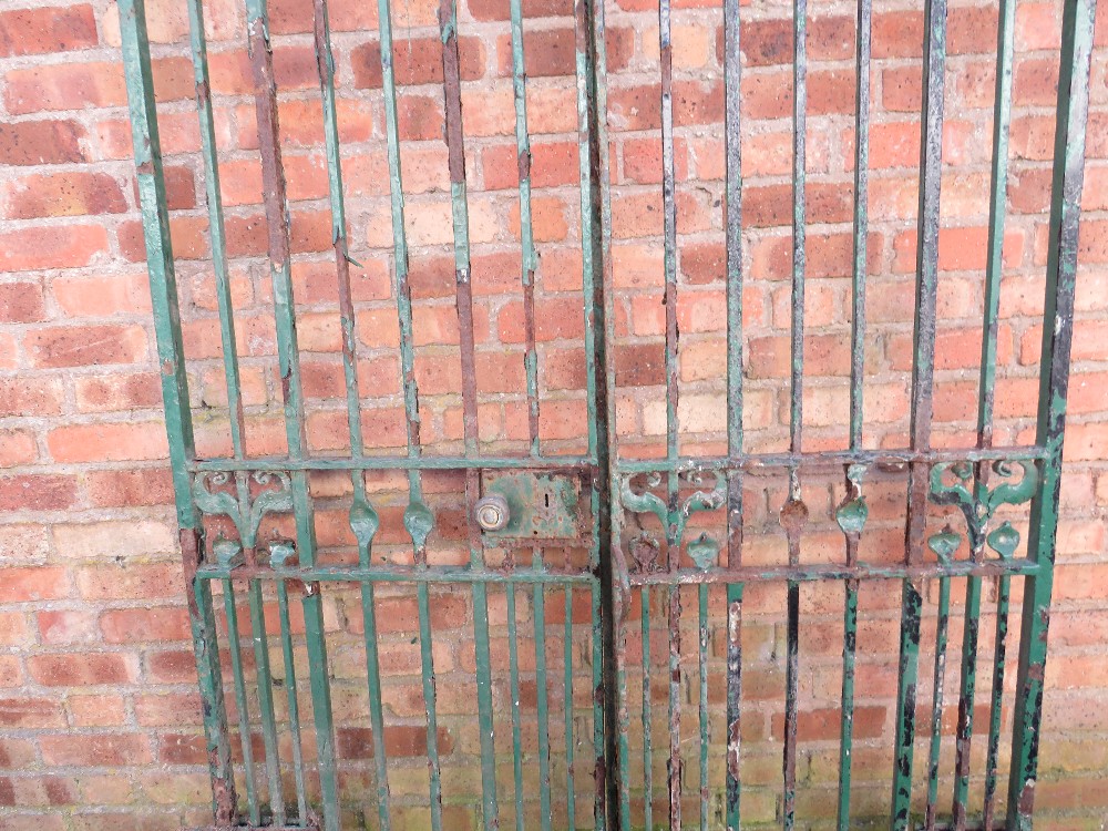 A PAIR OF 19TH CENTURY HAND FORGED WROUGHT IRON GATES, approx H 274 cm, approx W 158 cm hinge to - Image 9 of 10