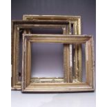 AN 18TH CENTURY GOLD FRAME A/F, frame W 5.5 cm, frame rebate 38 x 32 cm, together with two 19th