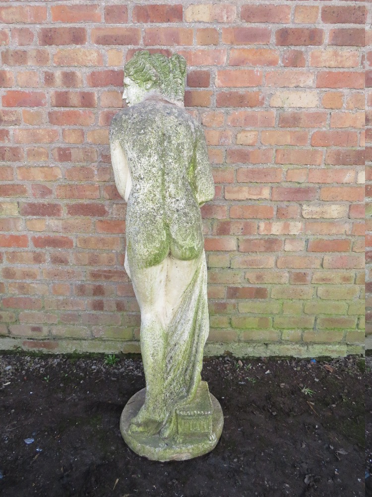 A LARGER STONE GARDEN FIGURE, in the form of a Grecian style figure in robe, H 160 cm - Image 10 of 10