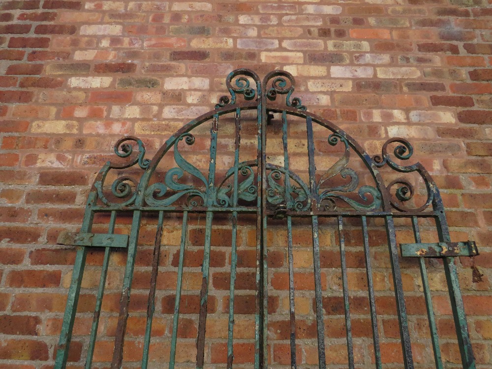 A PAIR OF 19TH CENTURY HAND FORGED WROUGHT IRON GATES, approx H 274 cm, approx W 158 cm hinge to - Image 2 of 10