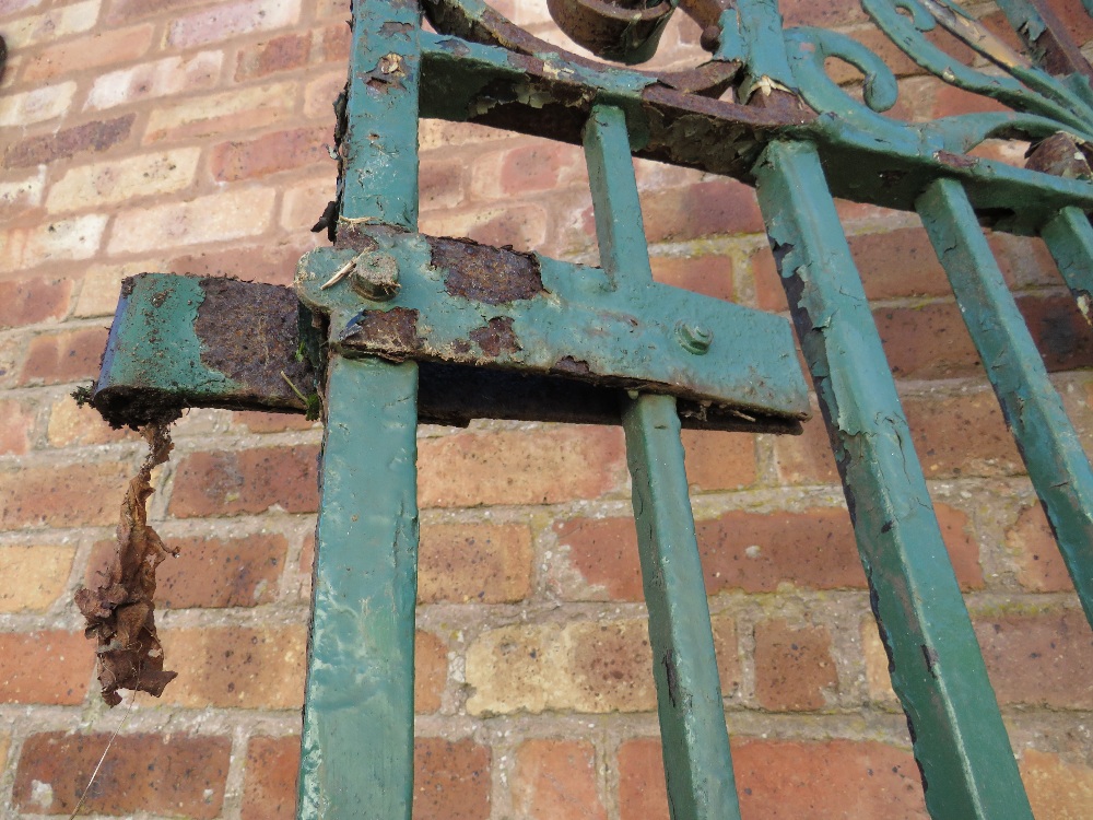 A PAIR OF 19TH CENTURY HAND FORGED WROUGHT IRON GATES, approx H 274 cm, approx W 158 cm hinge to - Image 8 of 10