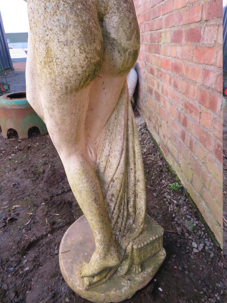 A LARGER STONE GARDEN FIGURE, in the form of a Grecian style figure in robe, H 160 cm - Image 4 of 10