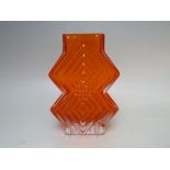 A WHITEFRIARS TANGERINE DOUBLE DIAMOND GLASS VASE, pattern 9759, designed by Geoffrey Baxter as part