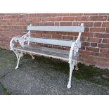 CAST IRON BENCH IN THE COALBROOKDALE STYLE, with ornate floral detail, W 118 cm, H 82 cm, D 60 cm