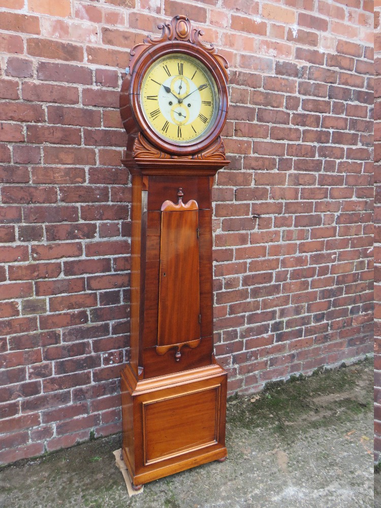 A 19TH CENTURY SCOTTISH MAHOGANY LONGCASE CLOCK BY JAMES WISEMAN OF HAMILTON, the painted and gilt - Image 3 of 13