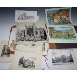 J. A. GREEN. A folder of various sketches of mainly town scenes, signed in plate, watercolours,