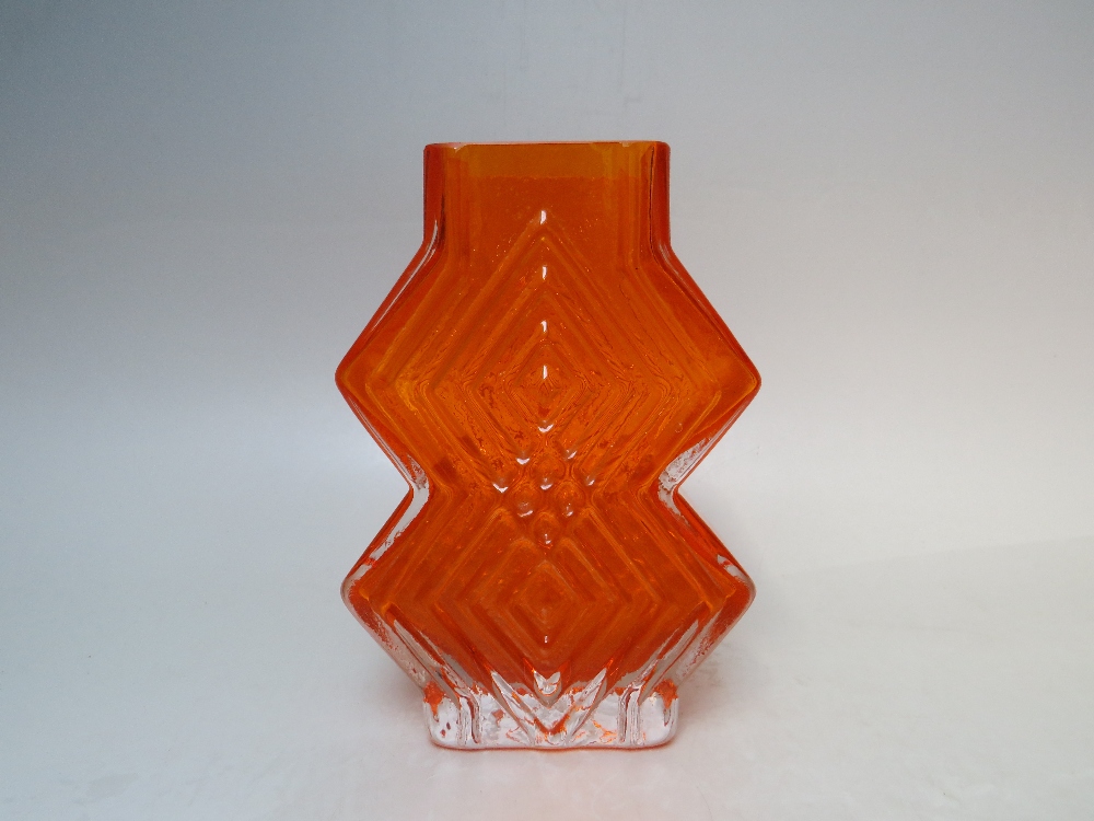 A WHITEFRIARS TANGERINE DOUBLE DIAMOND GLASS VASE, pattern 9759, designed by Geoffrey Baxter as part - Image 3 of 7