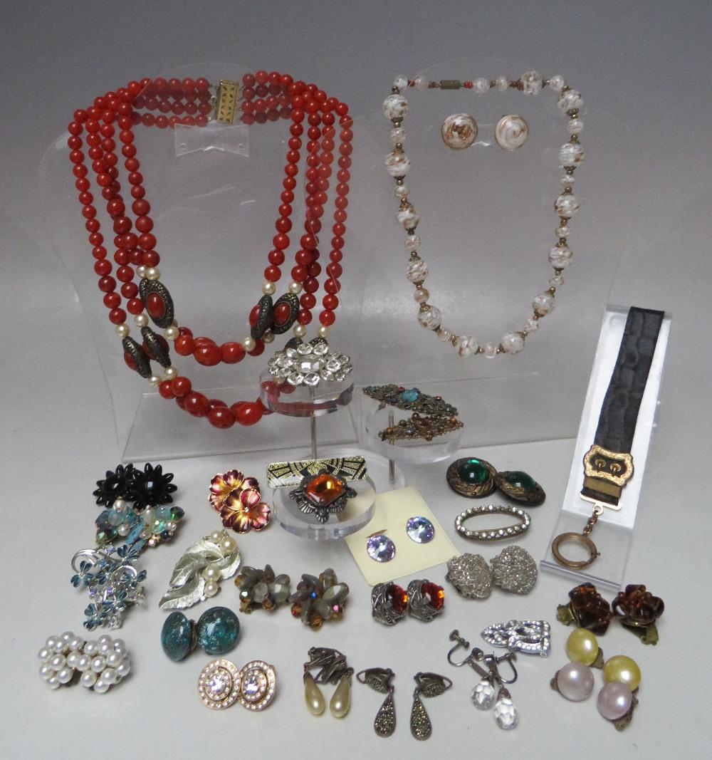 A COLLECTION OF VINTAGE COSTUME JEWELLERY, to include an Italian Murano glass beads and earrings