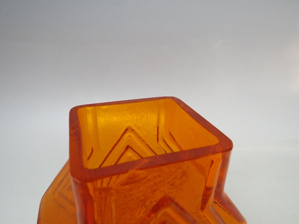 A WHITEFRIARS TANGERINE DOUBLE DIAMOND GLASS VASE, pattern 9759, designed by Geoffrey Baxter as part - Image 6 of 7