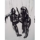 LLOYD AUSTINS (XXI). A contemporary charcoal image of two figures, unsigned, inscribed verso, framed