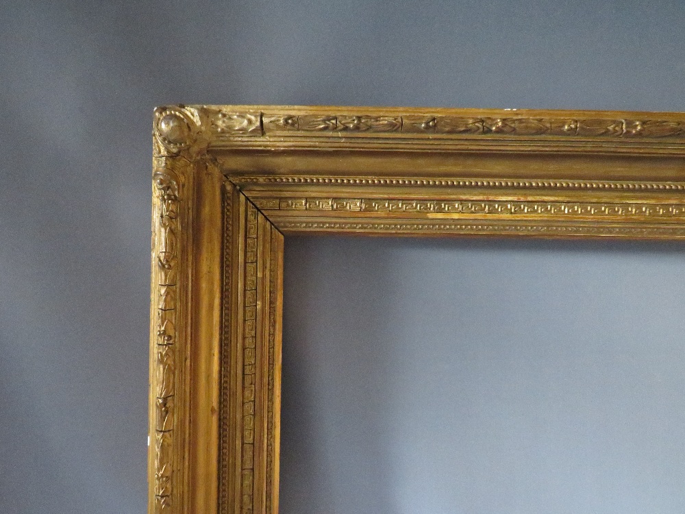 A 19TH CENTURY GOLD FRAME WITH ACANTHUS LEAF DESIGN TO OUTER EDGE, frame W 10 cm, frame rebate 85. - Image 5 of 6