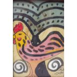 (XX). Eastern school, modernist study of a cockerel, signed lower right, mixed media on paper,