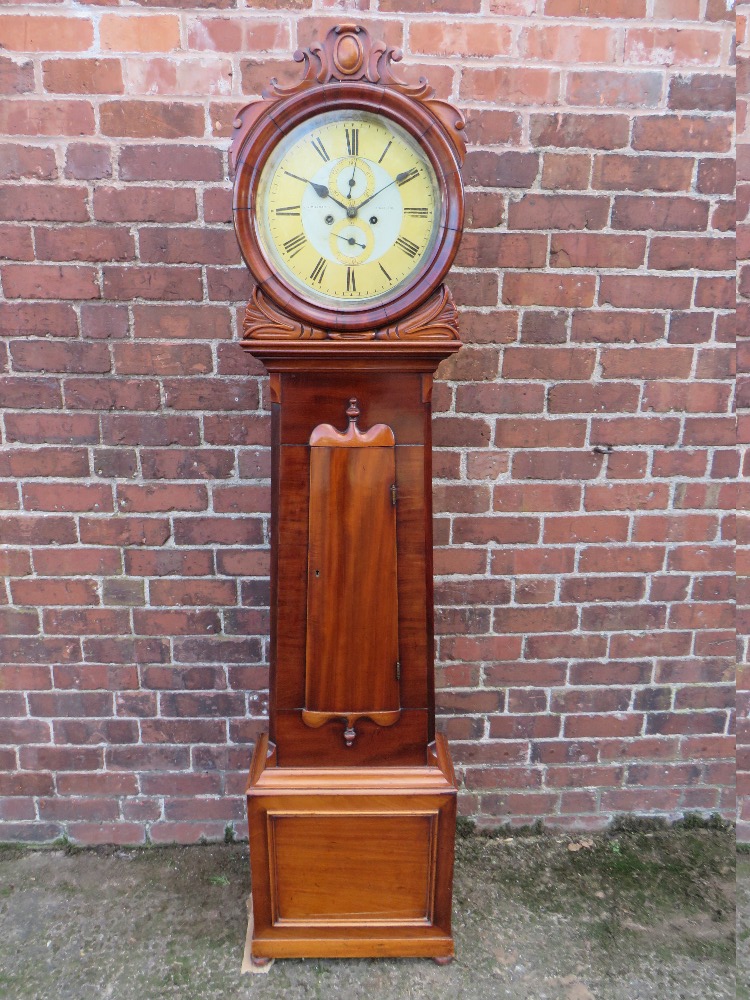 A 19TH CENTURY SCOTTISH MAHOGANY LONGCASE CLOCK BY JAMES WISEMAN OF HAMILTON, the painted and gilt - Image 2 of 13