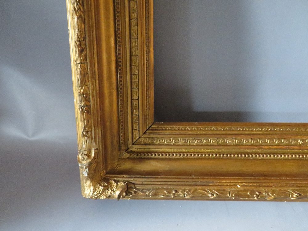 A 19TH CENTURY GOLD FRAME WITH ACANTHUS LEAF DESIGN TO OUTER EDGE, frame W 10 cm, frame rebate 85. - Image 4 of 6