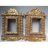 A PAIR OF LATE 16TH / EARLY 17TH CENTURY CONTINENTAL DECORATIVE CARVED WOODEN GOLD FRAMES, frame W