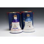 2 PRESENTATION CERAMIC BOTTLES OF BELL'S WHISKY, one for the Queen Mother's 90th Birthday and one