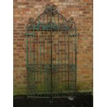 A PAIR OF 19TH CENTURY HAND FORGED WROUGHT IRON GATES, approx H 274 cm, approx W 158 cm hinge to