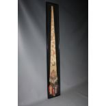 A FRAMED AND GLAZED 19TH CENTURY CHINESE SILK EMBROIDERED PANEL / ROBE SASH, overall H 112 cm, W19