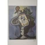 A FRAMED AND GLAZED LIMITED EDITION PICASSO ABSTRACT PORTRAIT STUDY PRINT 50/200 WITH BLIND STAMP