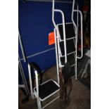 A METAL STEP LADDER TOGETHER WITH A SMALL WOODEN EXAMPLE PLUS A STEP