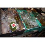 THREE TRAYS OF ASSORTED GLASSWARE TO INCLUDE CUT GLASS DRINKING GLASSES, WEBB CRYSTAL ETC.